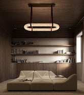 Leather Circle Alabaster Chandelier